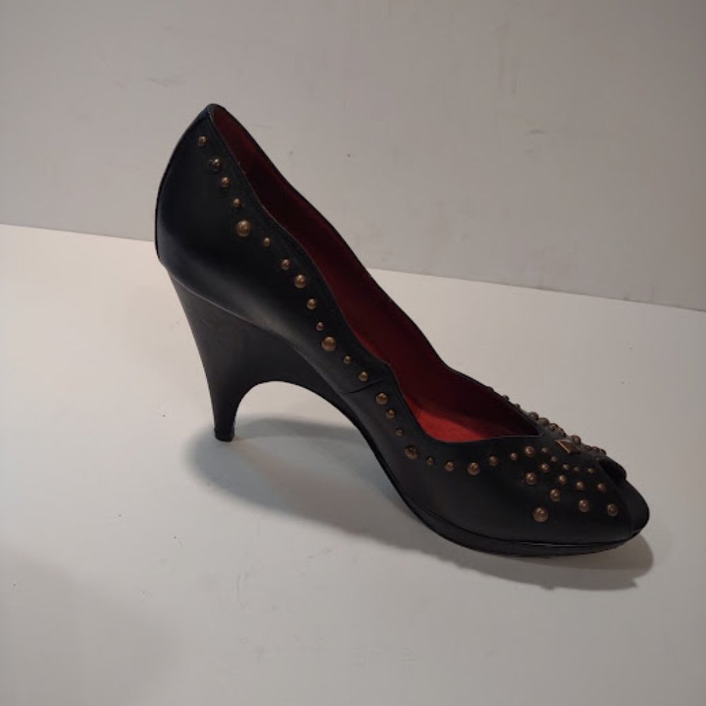 Donald J. Pliner, Zest, Peep Toe Heels, All Leather, Brass Studded, Size 10